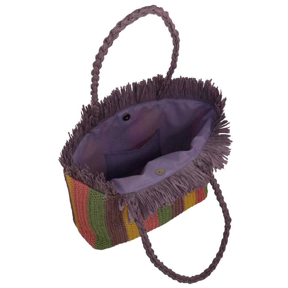 Camomilla Milano | Borsa Mare Crochet con Frange a Righe in Fibre Naturali