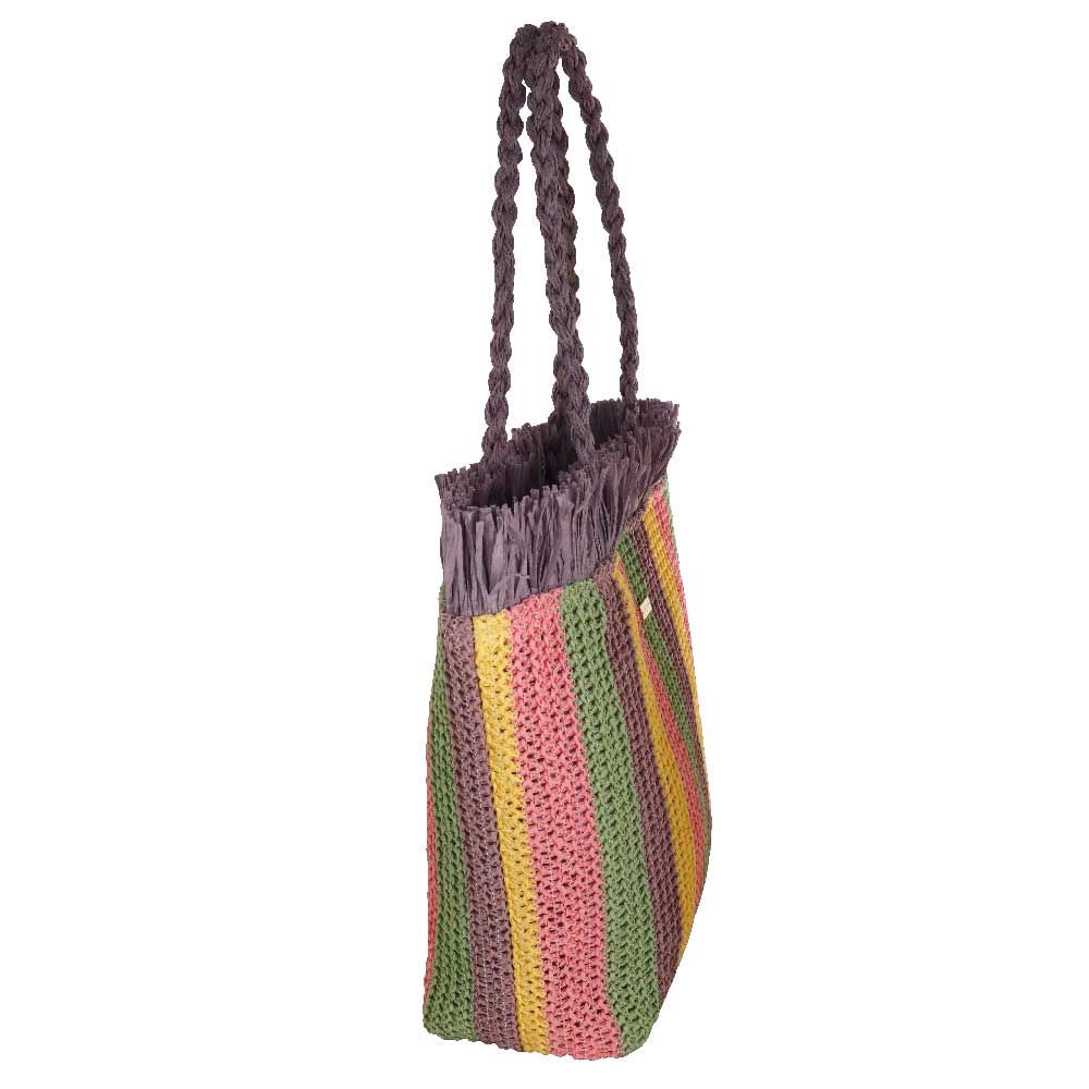 Camomilla Milano | Borsa Mare Crochet con Frange a Righe in Fibre Naturali