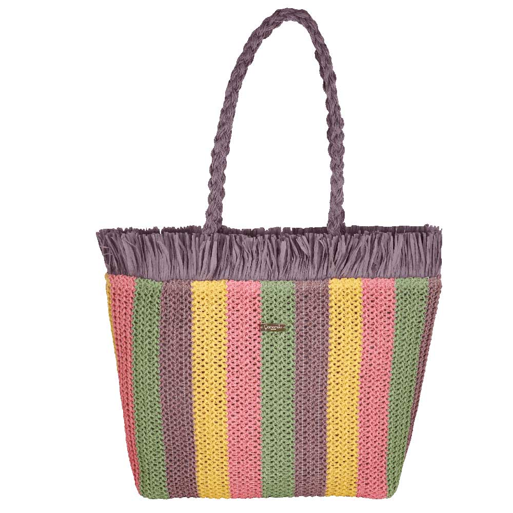 Camomilla Milano | Borsa Mare Crochet con Frange a Righe in Fibre Naturali