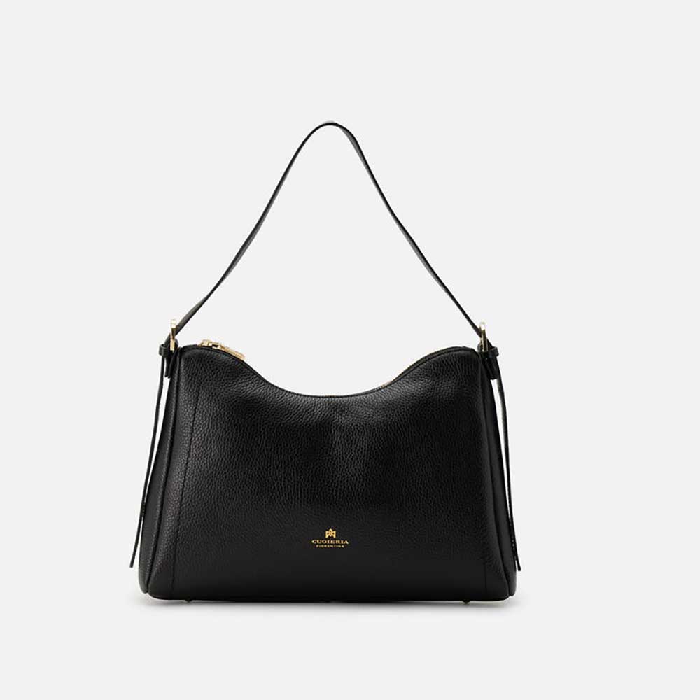 Cuoieria Fiorentina | Borsa Hobo Squadrata Eva in Pelle |Nero