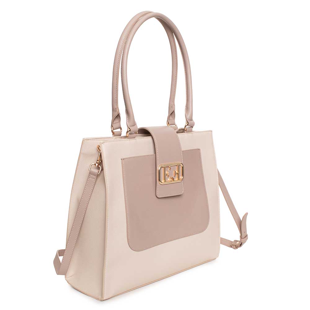 Egon von Furstenberg | Borsa a Spalla con Doppio Manico | Light Beige Dark Beige