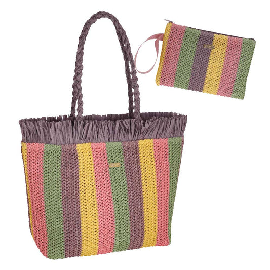 Camomilla Milano | Borsa Mare Crochet con Frange a Righe in Fibre Naturali