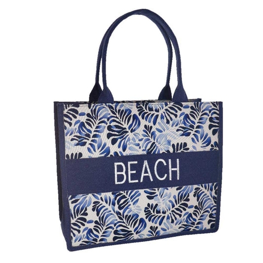 Camomilla Milano Borsa Mare M Foglia Blu con Ricamo Beach