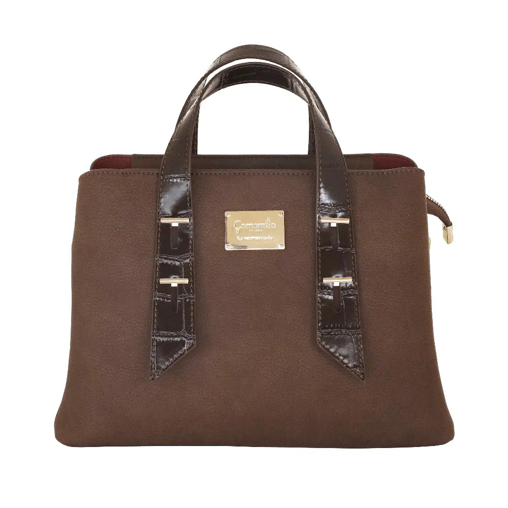 Camomilla Milano | Borsa a Mano M Bree Marrone | Ecopelle Martellata ed Effetto Croco