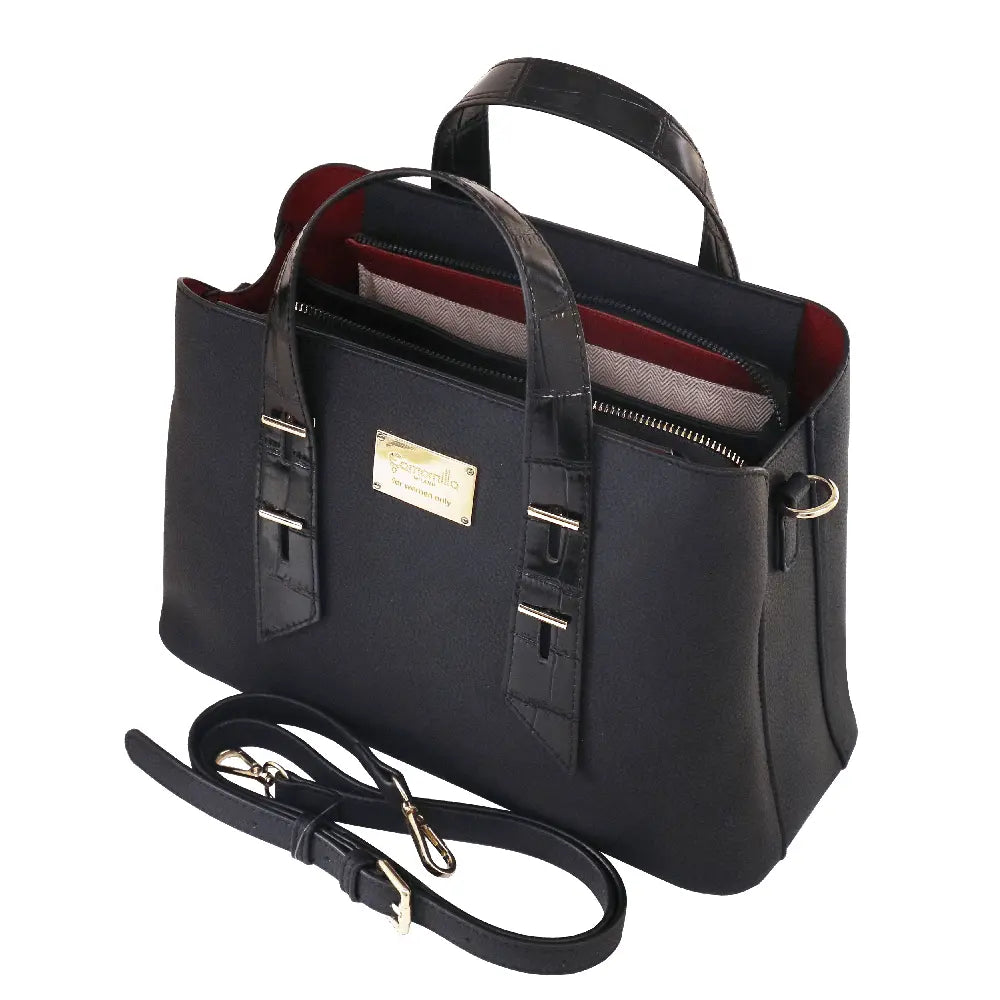 Camomilla Milano | Borsa a Mano M Bree Nero | Ecopelle Martellata ed Effetto Croco