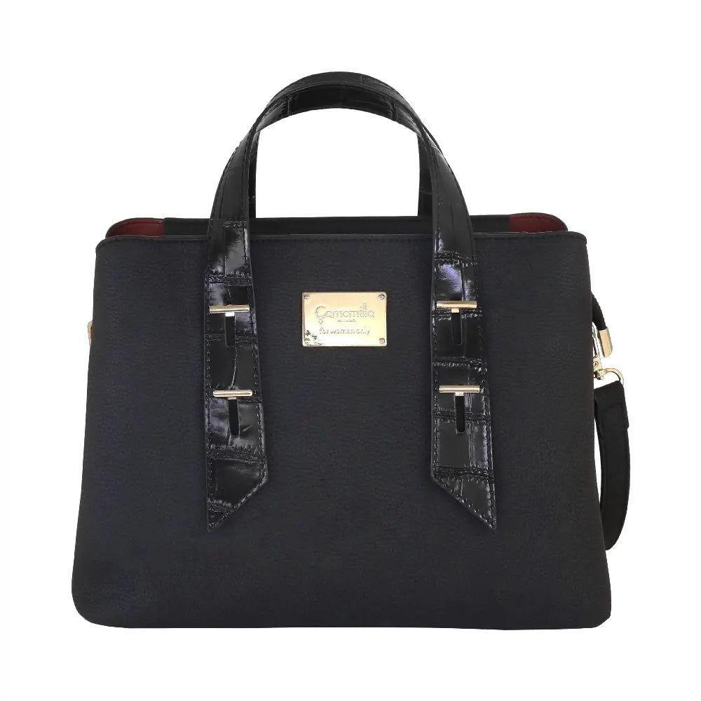 Camomilla Milano | Borsa a Mano M Bree Nero | Ecopelle Martellata ed Effetto Croco