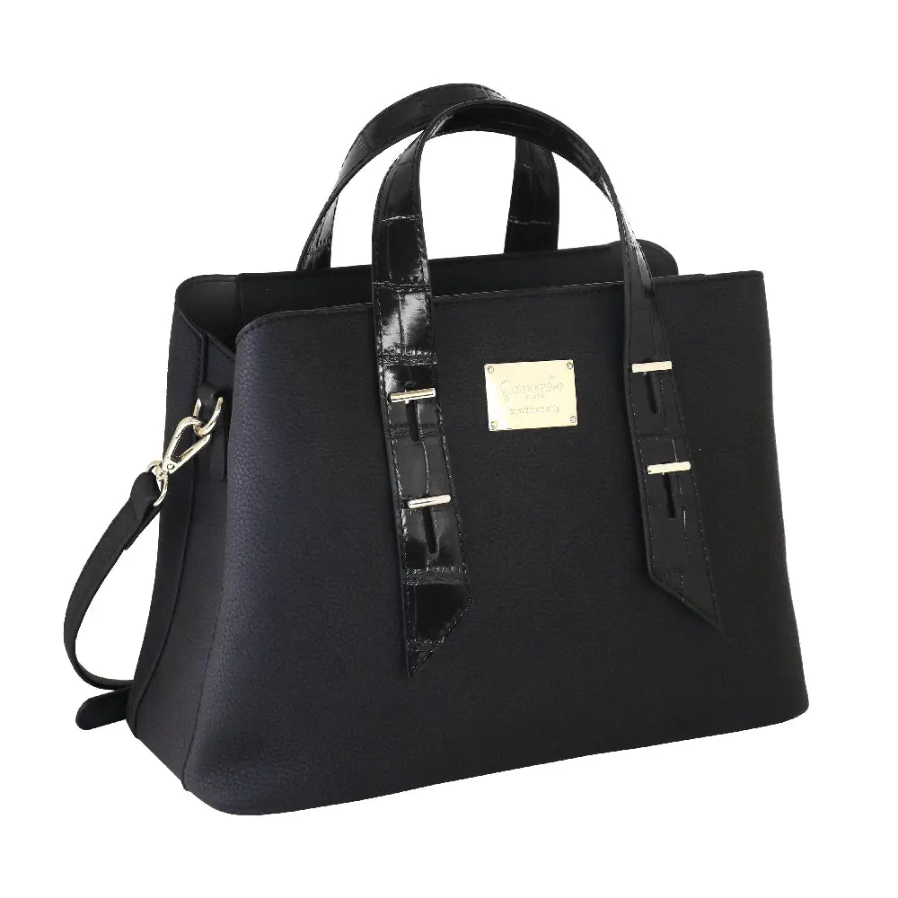 Camomilla Milano | Borsa a Mano M Bree Nero | Ecopelle Martellata ed Effetto Croco