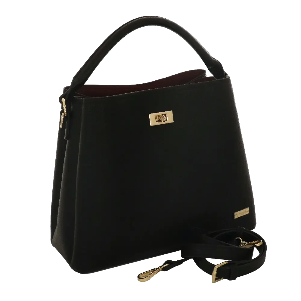 Camomilla Milano | Borsa a Mano M Jill Nero | Ecopelle Martellata