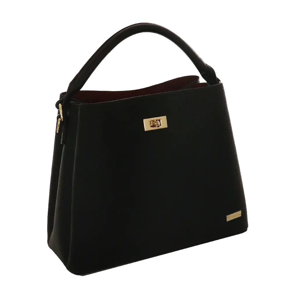 Camomilla Milano | Borsa a Mano M Jill Nero | Ecopelle Martellata