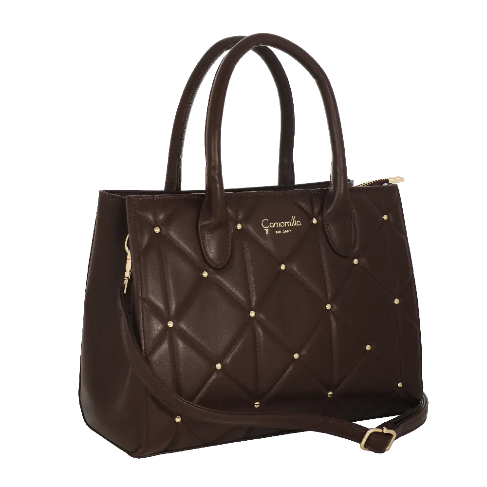 Camomilla Milano | Borsa a Mano M Sweet Studs Marrone Scuro | Ecopelle Trapuntata