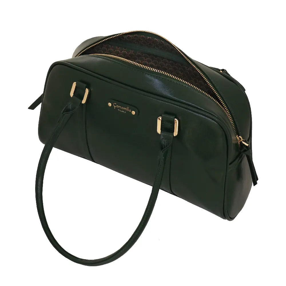 Camomilla Milano | Borsa a Spalla L Glossy & Amber Verde | Effetto Vernice Stropicciata