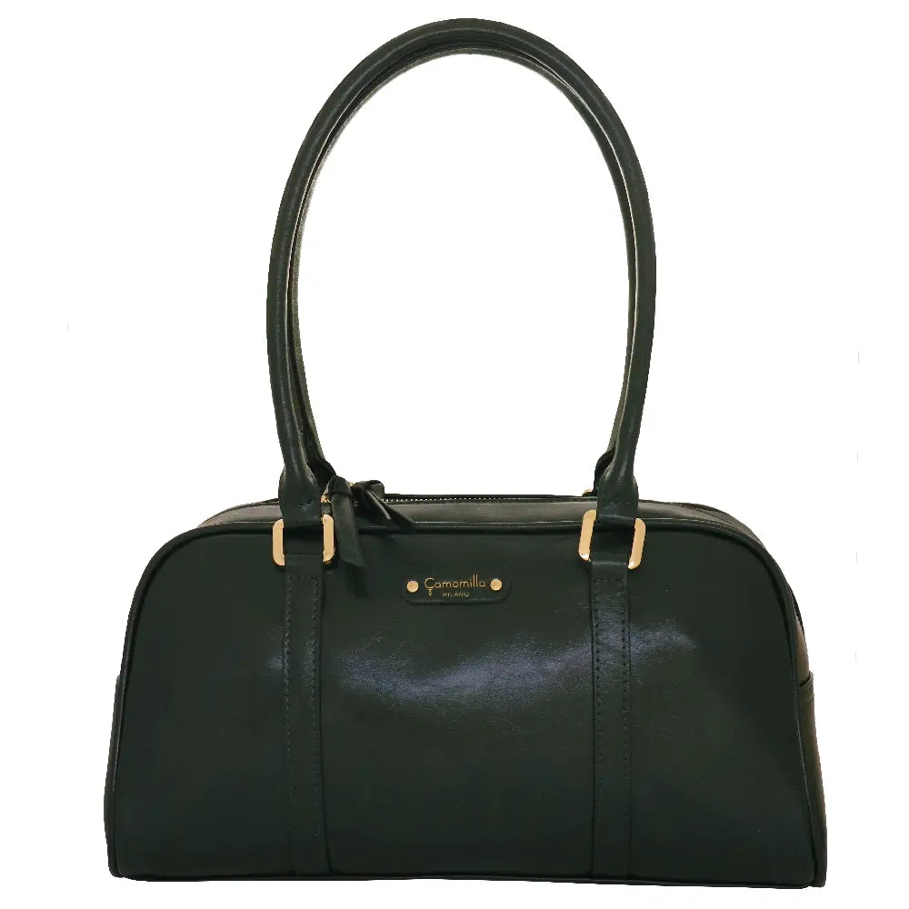 Camomilla Milano | Borsa a Spalla L Glossy & Amber Verde | Effetto Vernice Stropicciata