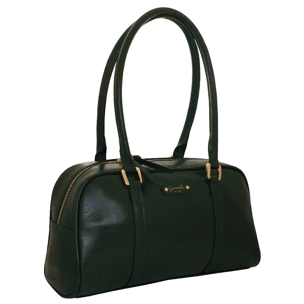 Camomilla Milano | Borsa a Spalla L Glossy & Amber Verde | Effetto Vernice Stropicciata