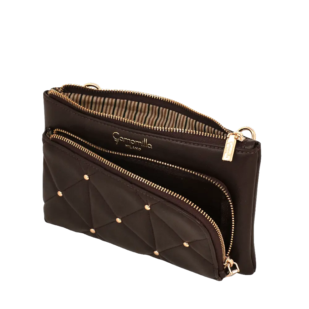 Camomilla Milano | City Phone Bag Sweet Studs Marrone Scuro | Borsa a Tracolla Trapuntata