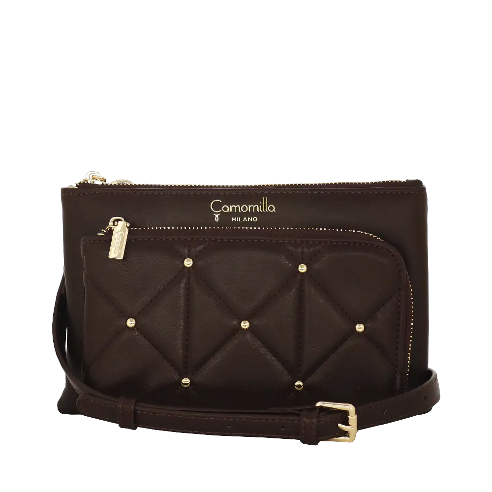 Camomilla Milano | City Phone Bag Sweet Studs Marrone Scuro | Borsa a Tracolla Trapuntata