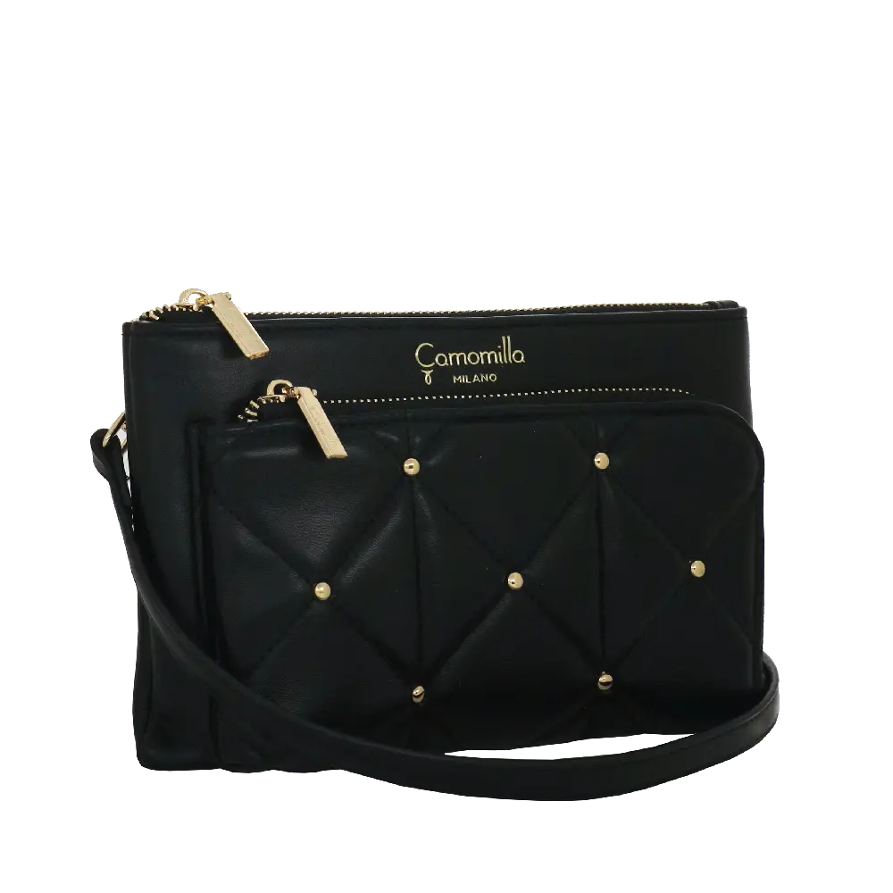Camomilla Milano | City Phone Bag Sweet Studs Nero | Borsa a Tracolla Trapuntata