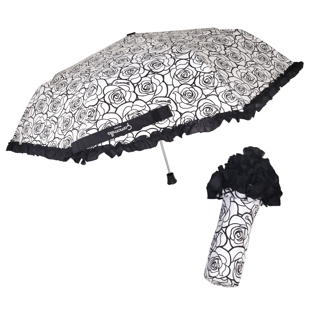 Camomilla Milano | Ombrello Mini con Rosa Rose Nero e Bianco