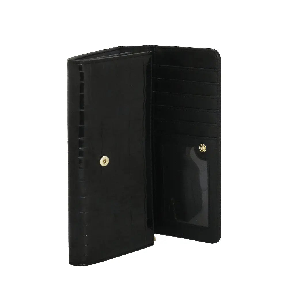 Camomilla Milano | Portafoglio L Flap Nice Wallet Nero | Effetto Croco Lucido