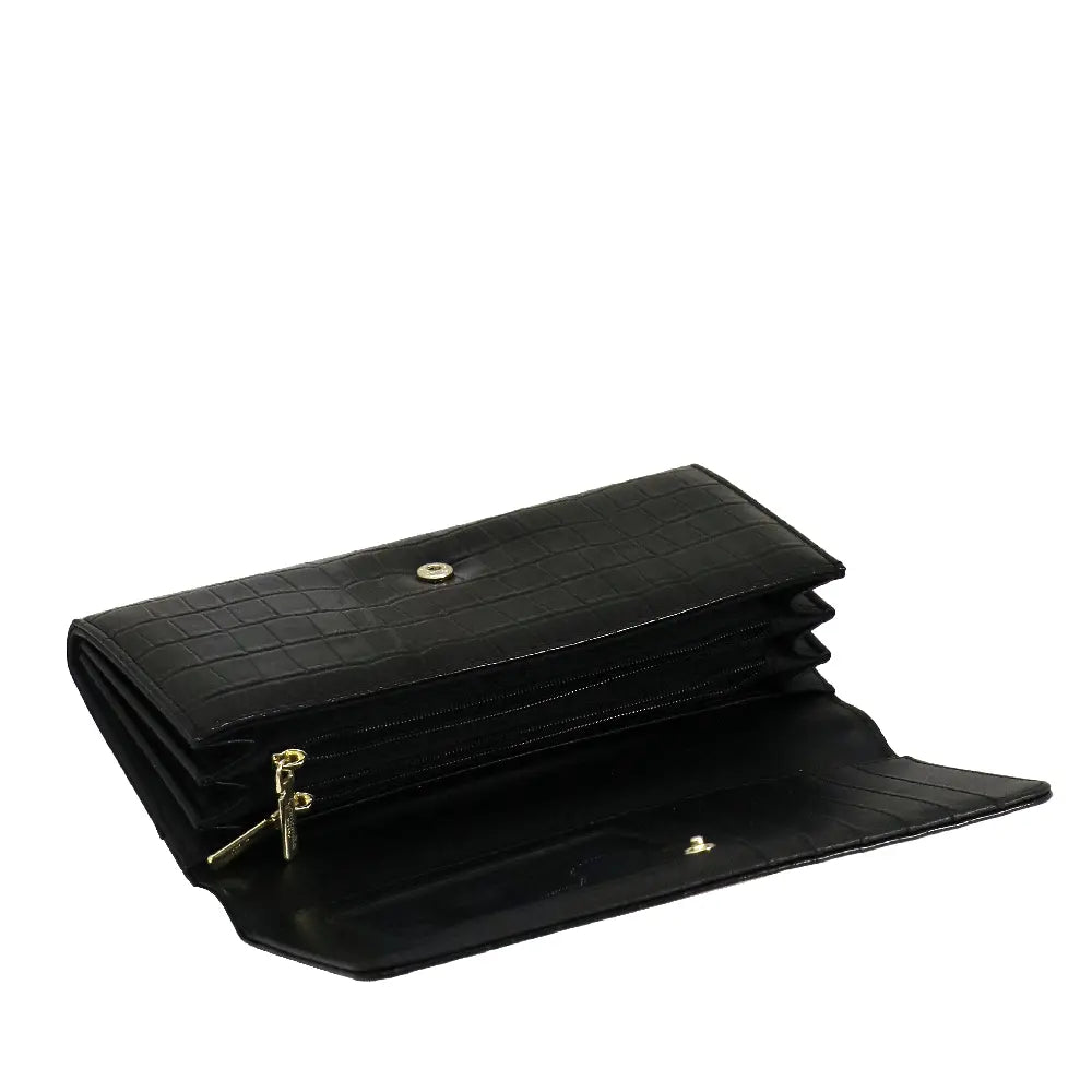 Camomilla Milano | Portafoglio L Flap Nice Wallet Nero | Effetto Croco Lucido