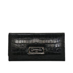 Camomilla Milano | Portafoglio L Flap Nice Wallet Nero | Effetto Croco Lucido