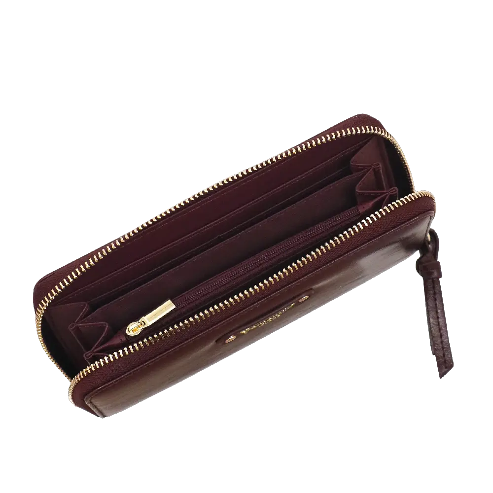 Camomilla Milano | Portafoglio L Zip Glossy & Amber Bordeaux | Vernice Stropicciata