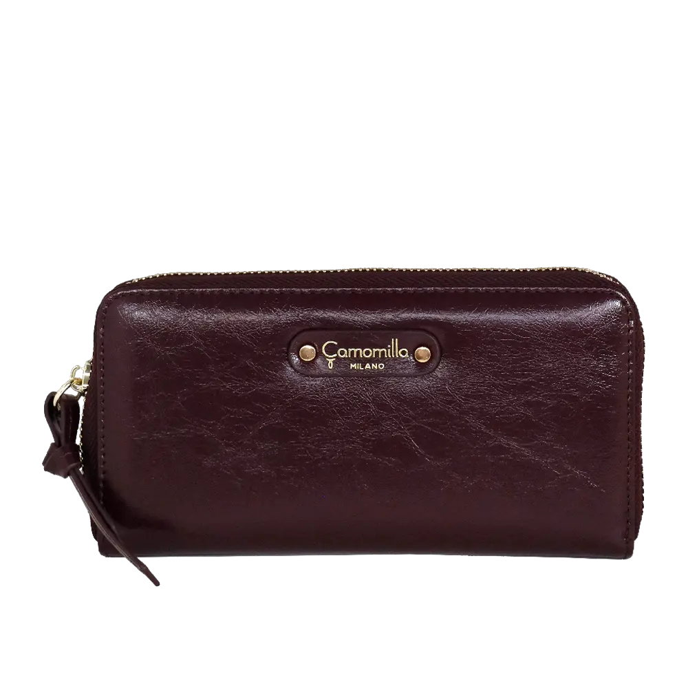Camomilla Milano | Portafoglio L Zip Glossy & Amber Bordeaux | Vernice Stropicciata