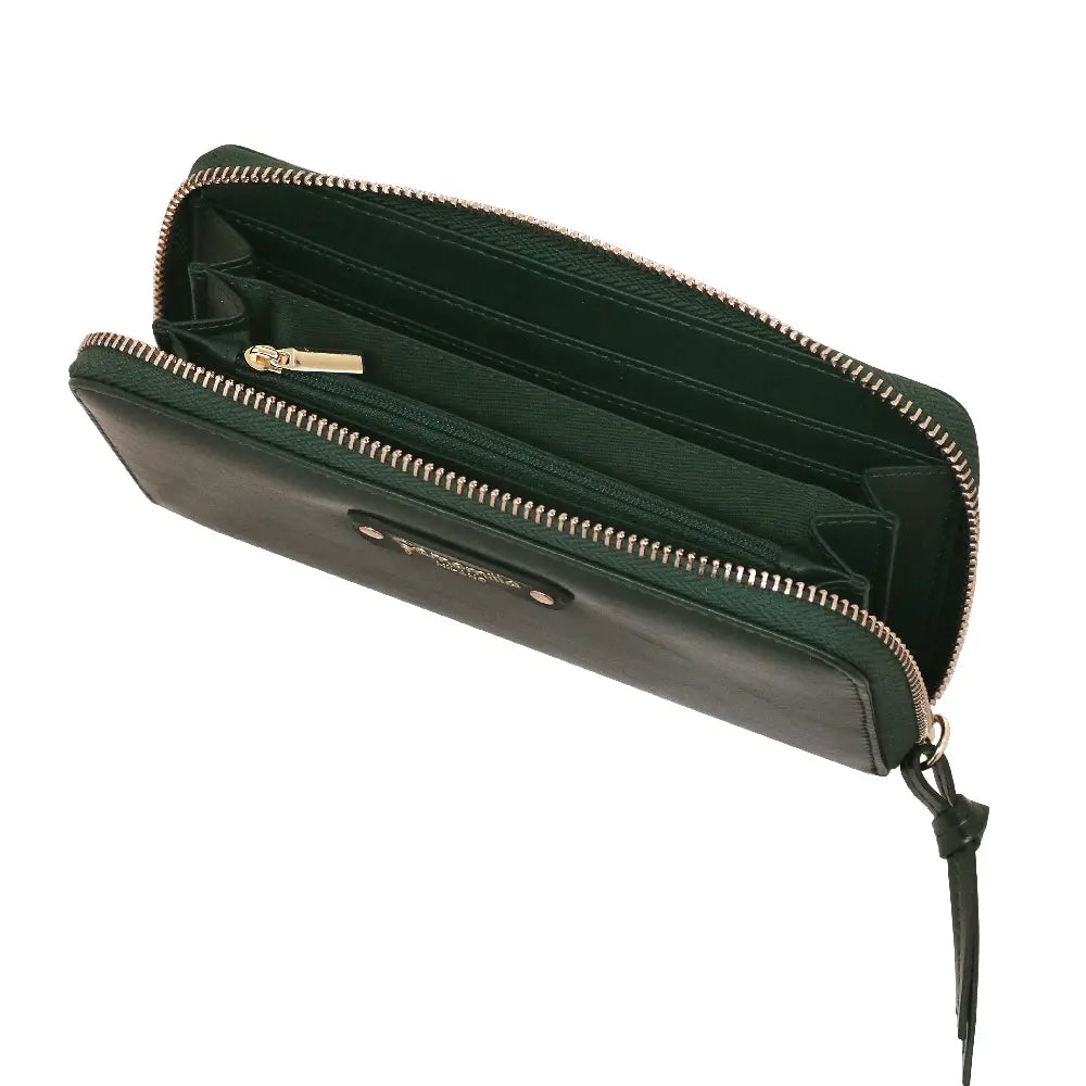 Camomilla Milano | Portafoglio L Zip Glossy & Amber Verde | Effetto Vernice Stropicciata