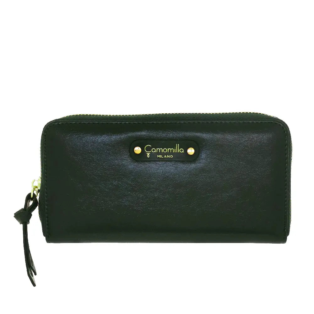 Camomilla Milano | Portafoglio L Zip Glossy & Amber Verde | Effetto Vernice Stropicciata