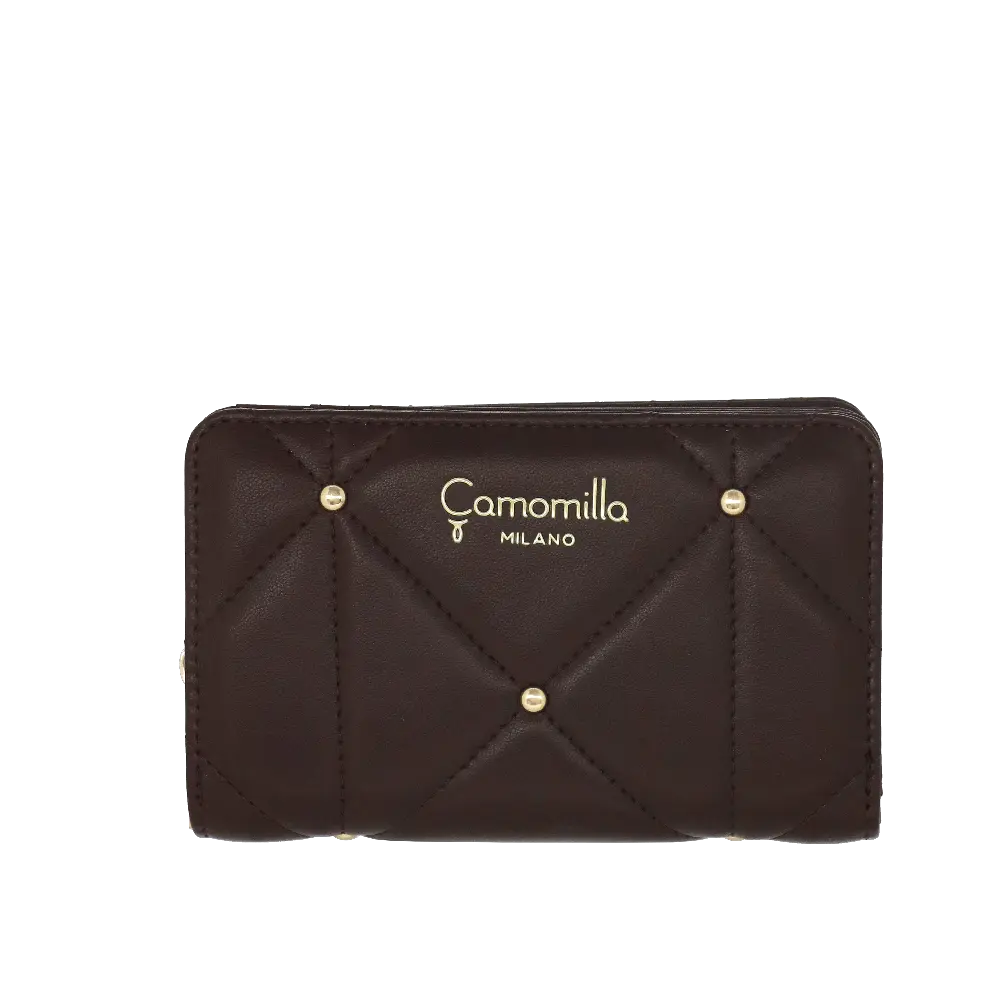 Camomilla Milano | Portafoglio M Flap Sweet Studs Marrone Scuro | Ecopelle Trapuntata