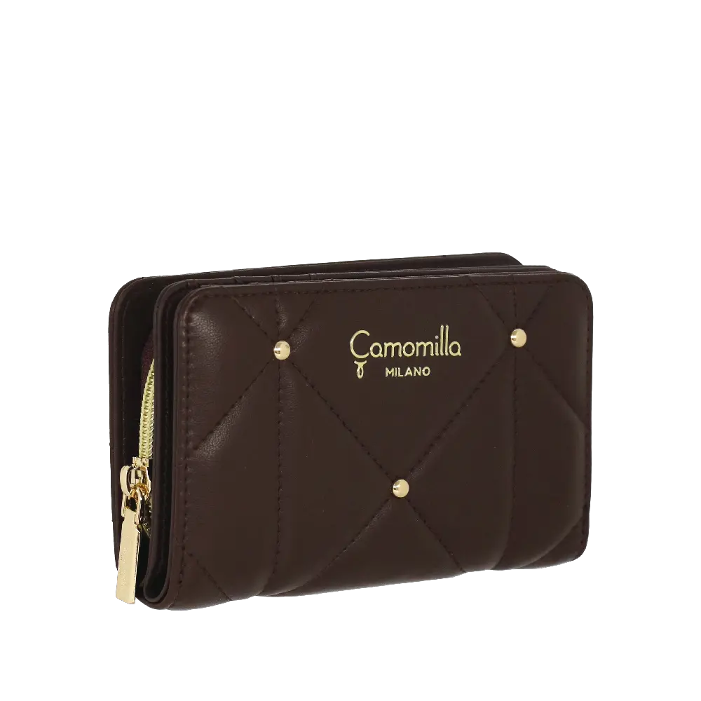 Camomilla Milano | Portafoglio M Flap Sweet Studs Marrone Scuro | Ecopelle Trapuntata