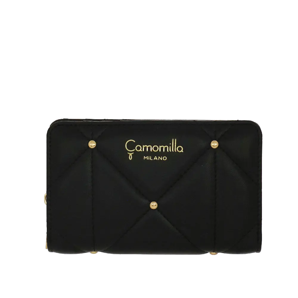 Camomilla Milano | Portafoglio M Flap Sweet Studs Nero | Ecopelle Trapuntata
