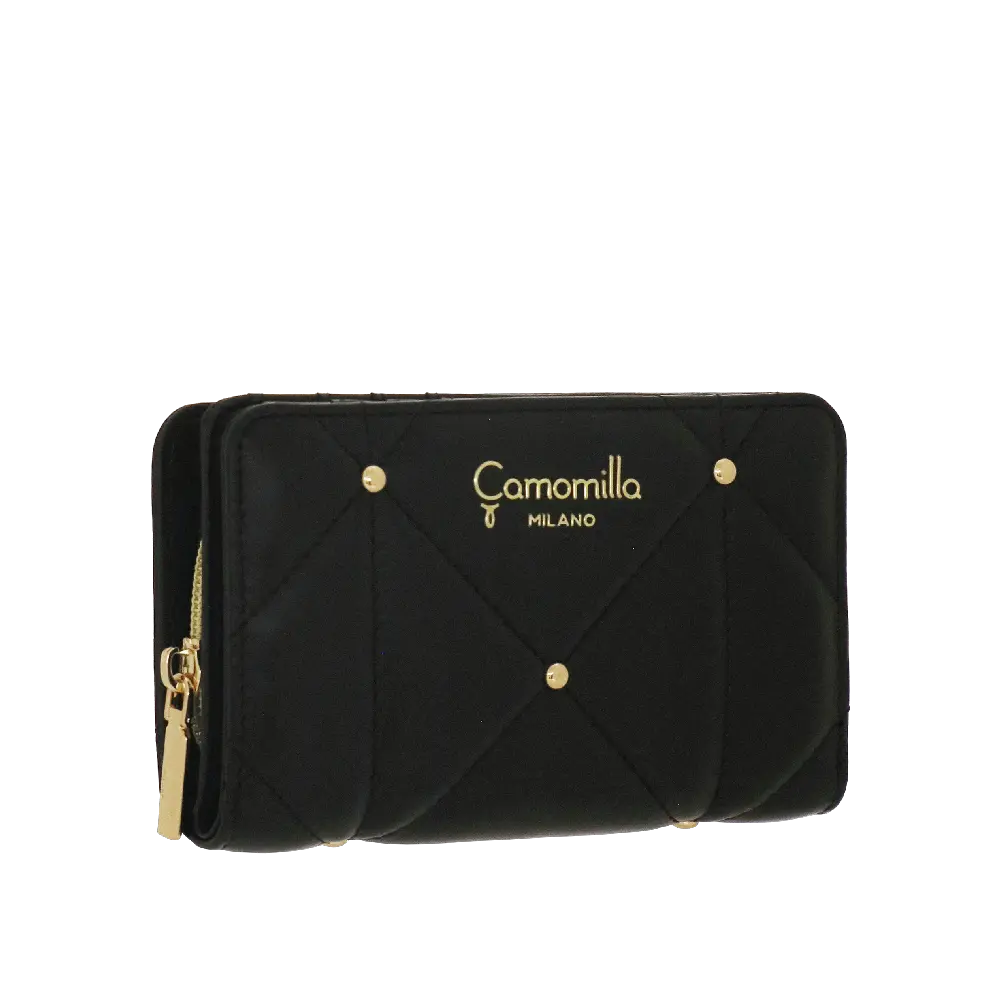 Camomilla Milano | Portafoglio M Flap Sweet Studs Nero | Ecopelle Trapuntata