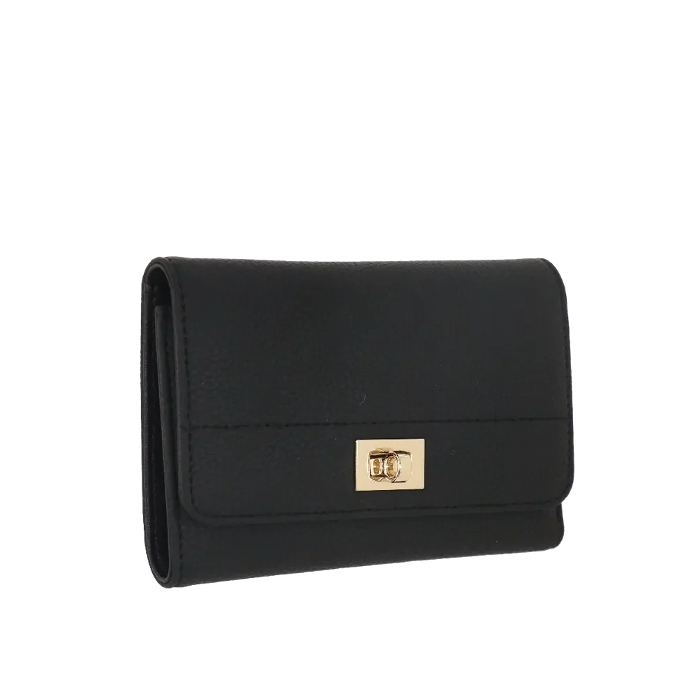 Camomilla Milano | Portafoglio M Flap Twist Nero | Ecopelle Effetto Mat