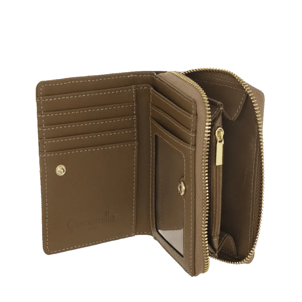 Camomilla Milano | Portafoglio S Flap Glossy & Amber Tortora | Effetto Scamosciato