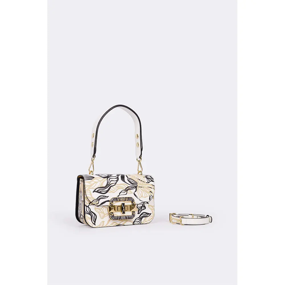 Borsa con Patta It Leaf in Vitello Stampa Jungle Bianco e Nero | Cromia