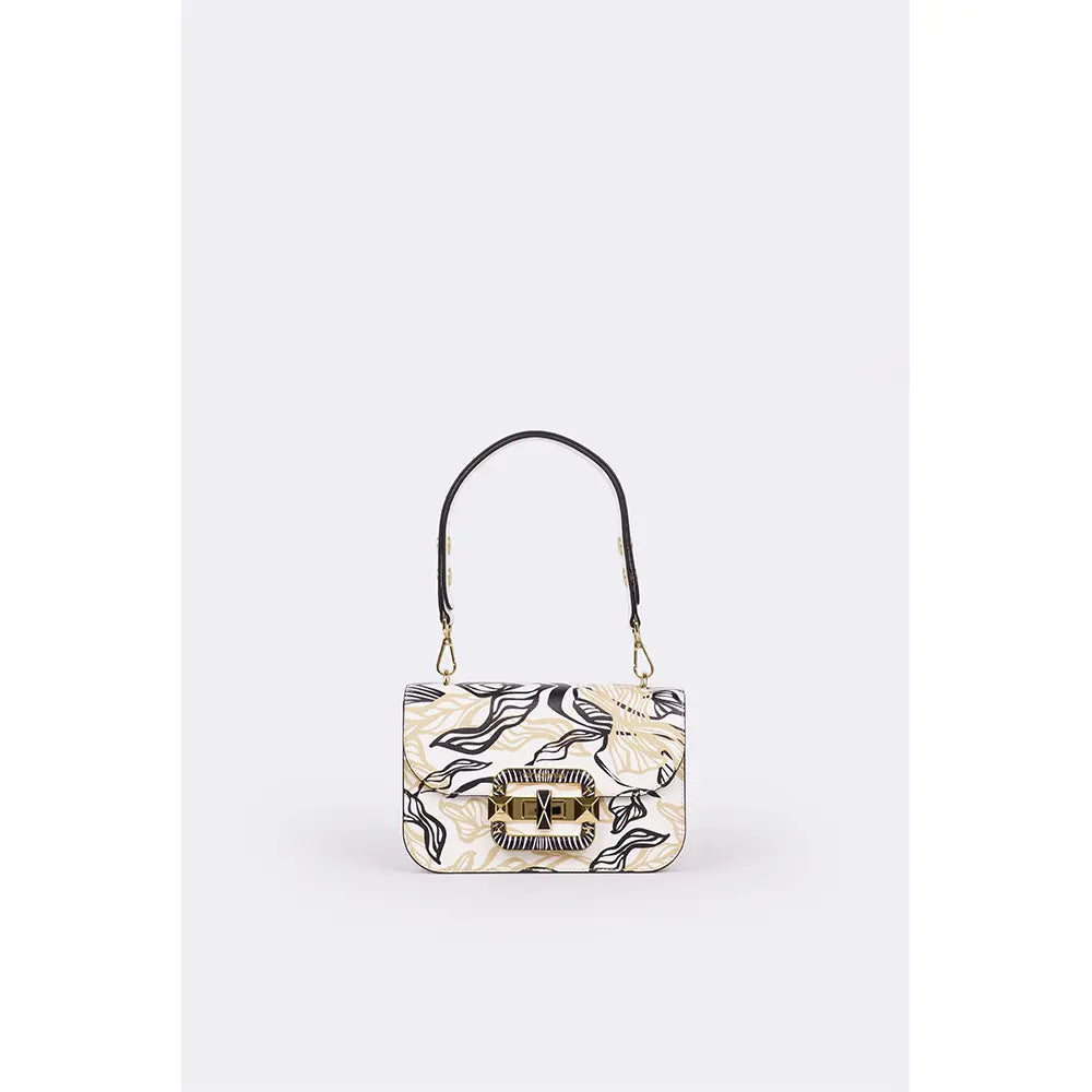 Borsa con Patta It Leaf in Vitello Stampa Jungle Bianco e Nero | Cromia