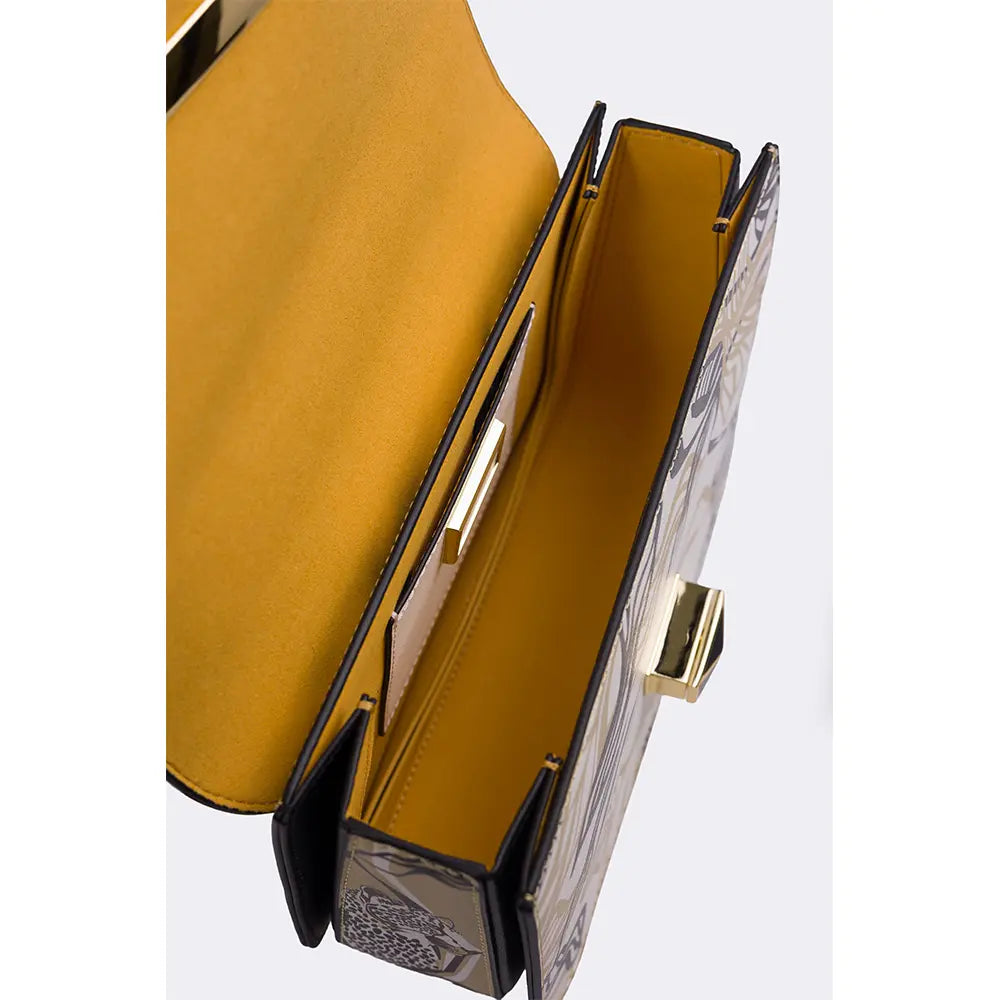 Borsa con Patta It Leaf in Vitello Stampa Jungle Bianco e Nero | Cromia