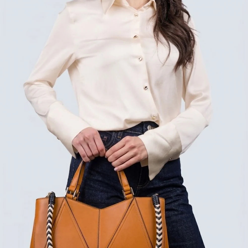 Borsa Tote Neris in Pelle Liscia Champagne | Cromia
