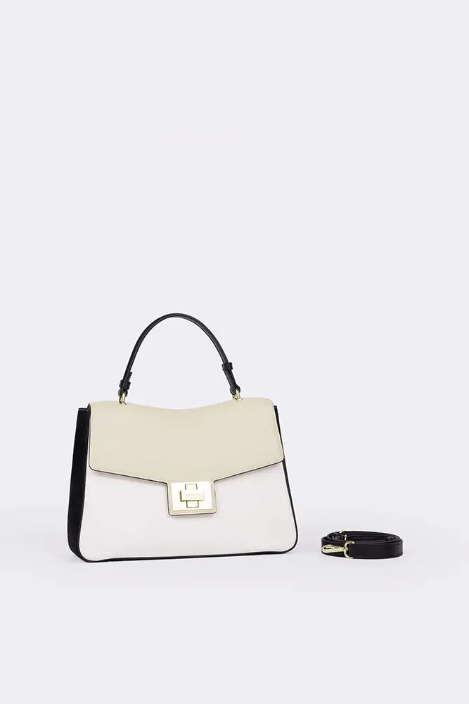 Borsa a Mano con Patta Tess in Vitello Bianco e Nero | Cromia