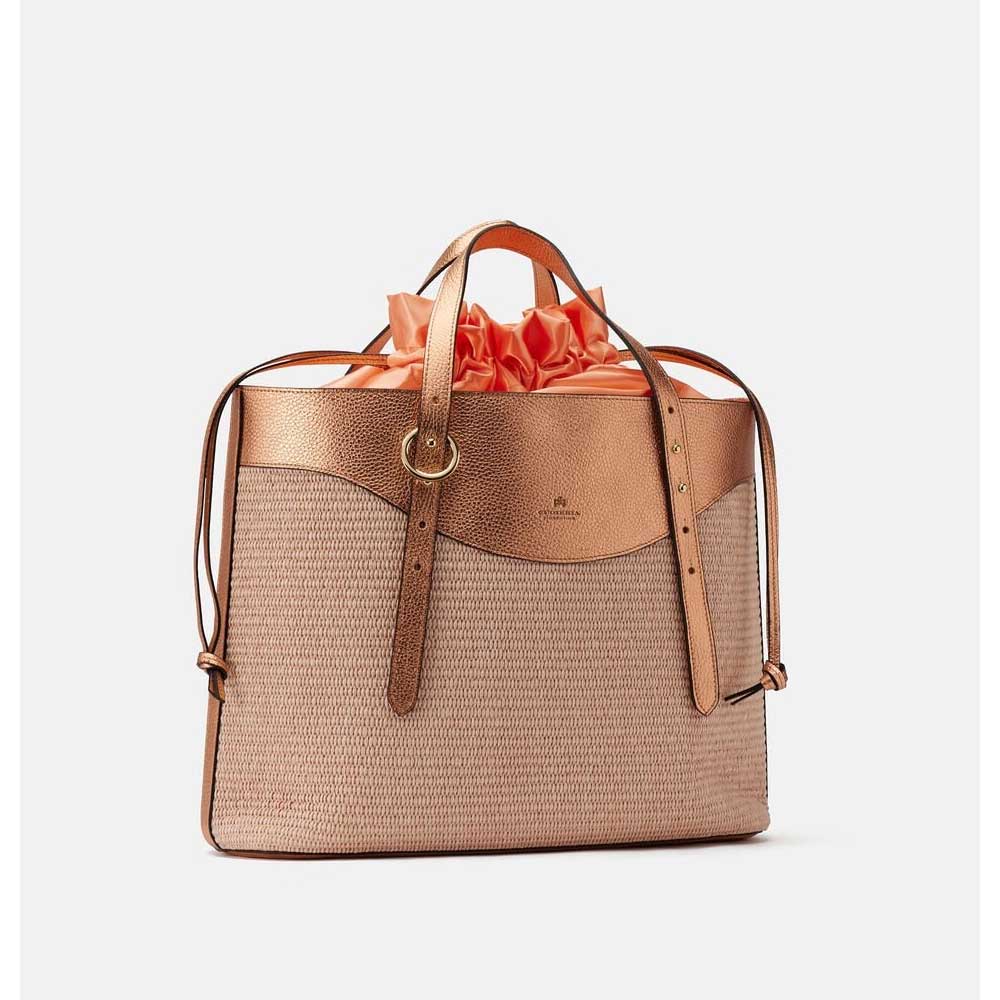 Cuoieria Fiorentina | Shopper Grande Amber in Raffia e Pelle | Pesca