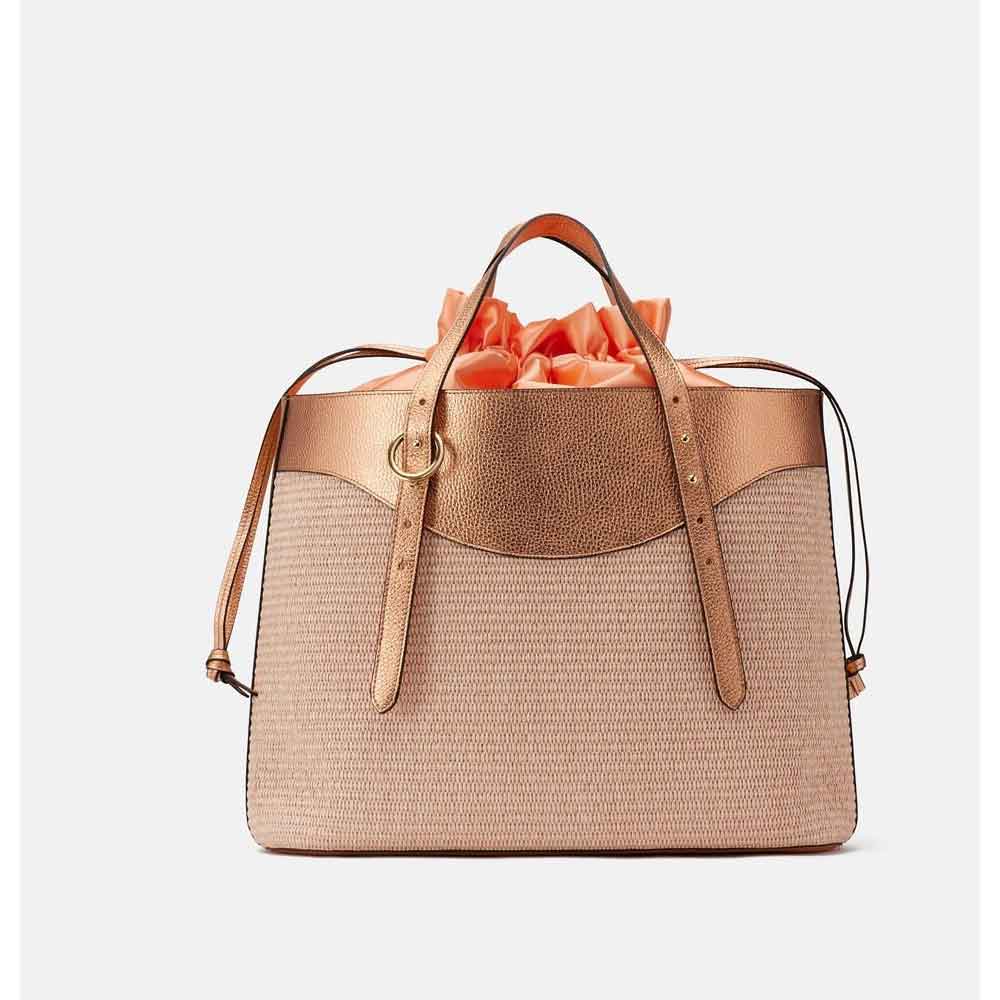 Cuoieria Fiorentina | Shopper Grande Amber in Raffia e Pelle | Pesca