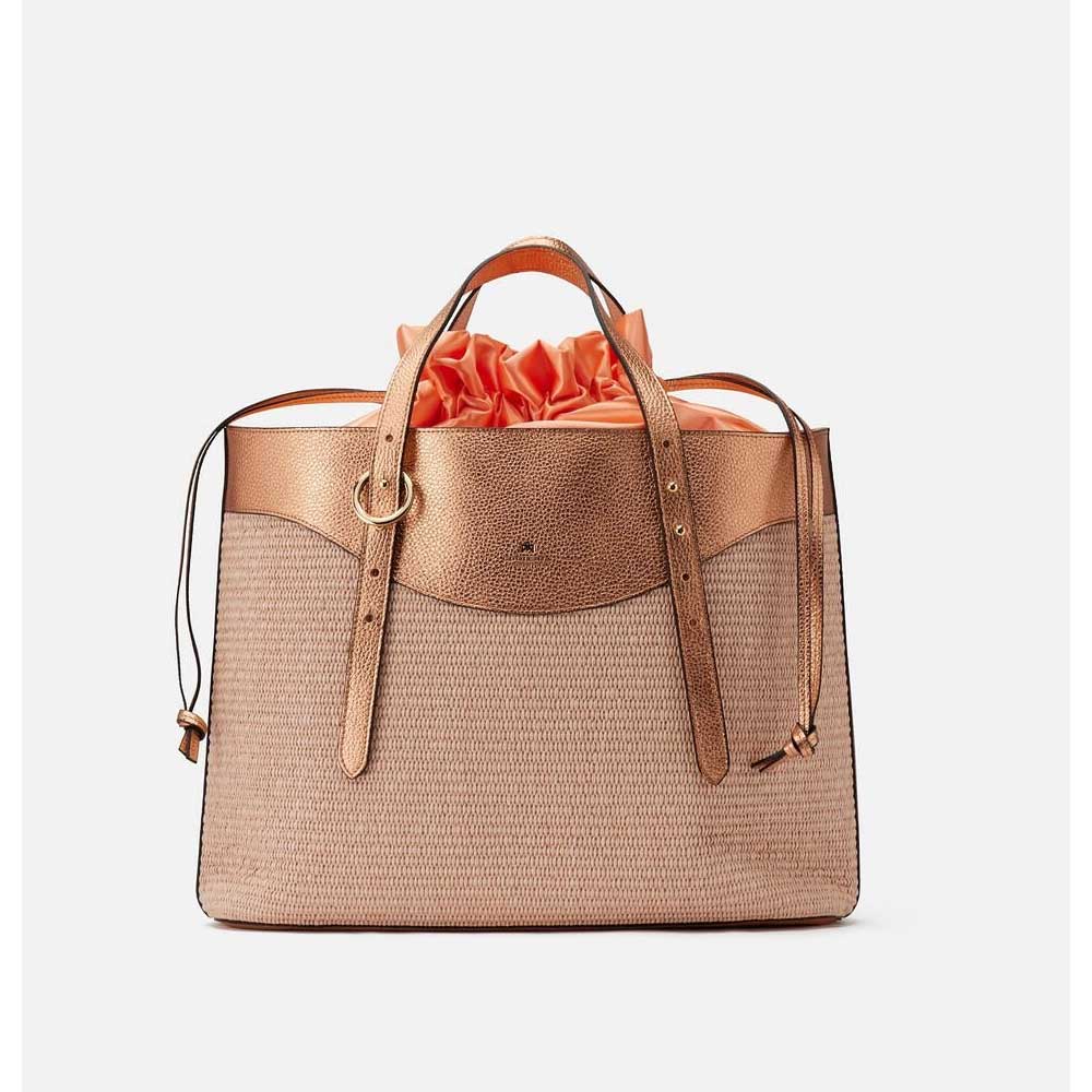 Cuoieria Fiorentina | Shopper Grande Amber in Raffia e Pelle | Pesca