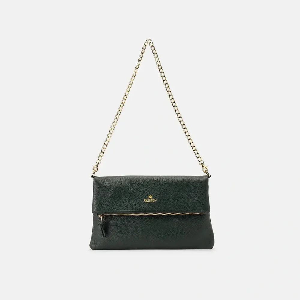 Cuoieria Fiorentina | Borsa A Tracolla Reversibile Velvet In Pelle Bottalata | Muschio