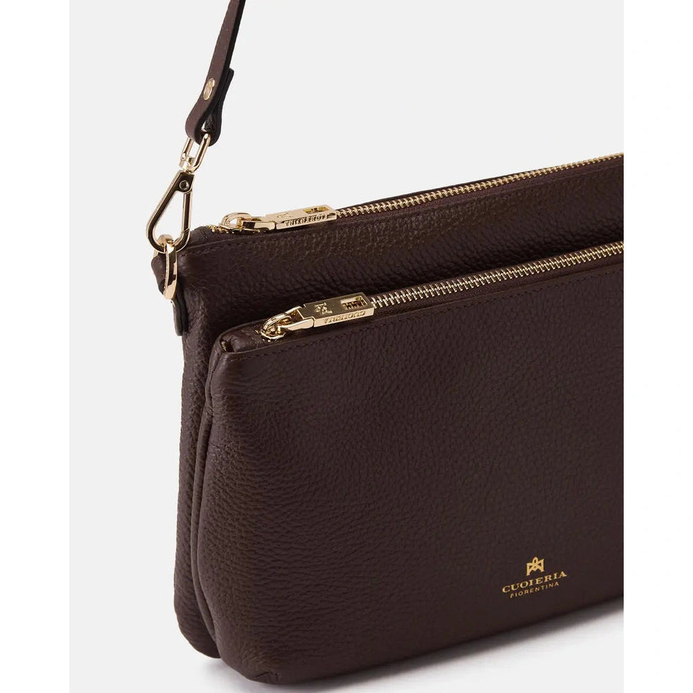 Cuoieria Fiorentina | Borsa A Tracolla Double Pouch Velvet In Pelle Bottalata | Cioccolato