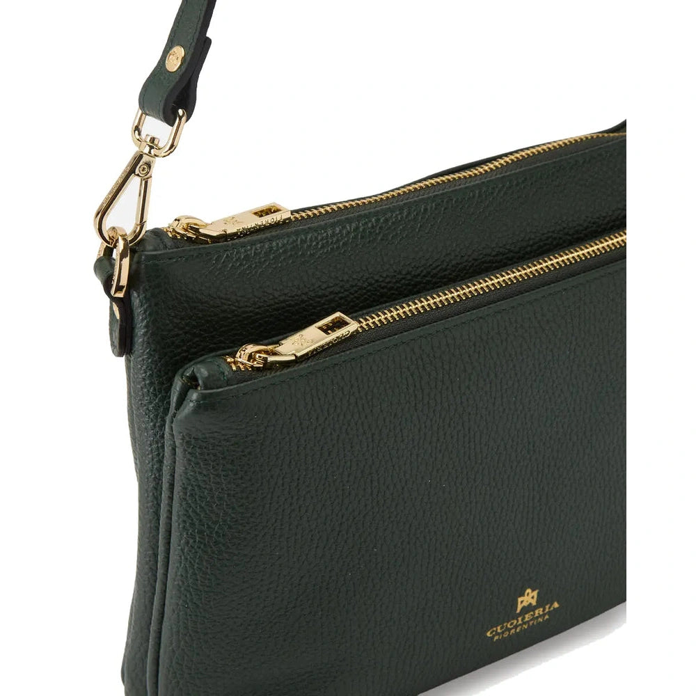 Cuoieria Fiorentina | Borsa A Tracolla Double Pouch Velvet In Pelle Bottalata | Muschio
