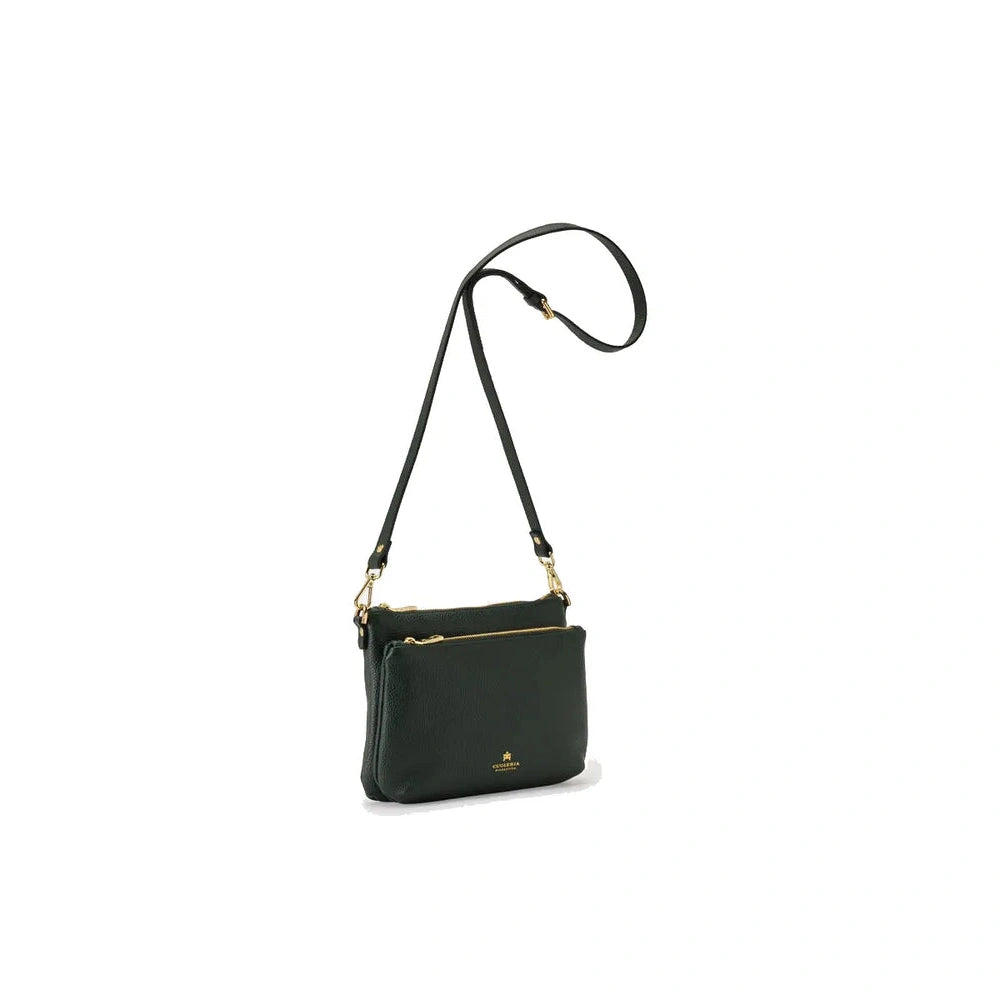 Cuoieria Fiorentina | Borsa A Tracolla Double Pouch Velvet In Pelle Bottalata | Muschio