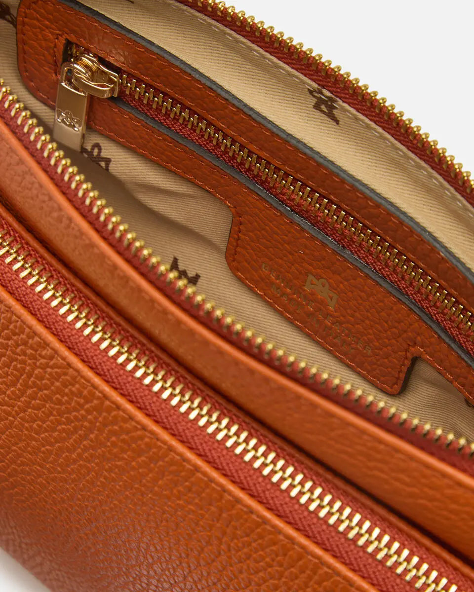 Cuoieria Fiorentina | Double Pouch Velvet In Vera Pelle Bottalata | Arancio Made In Italy