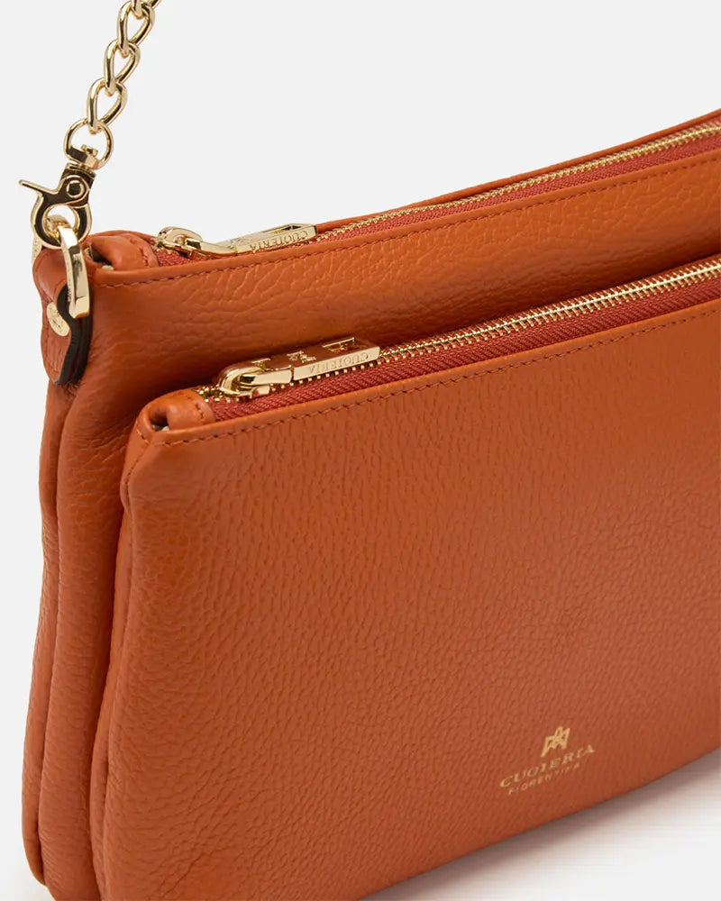 Cuoieria Fiorentina | Double Pouch Velvet In Vera Pelle Bottalata | Arancio Made In Italy