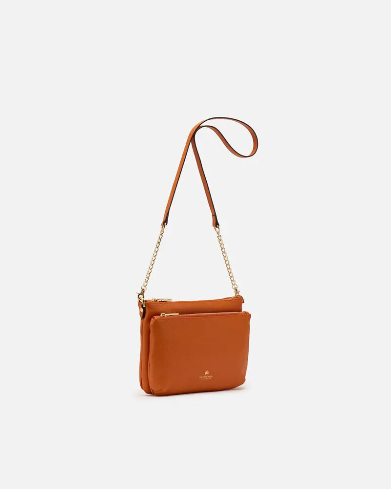 Cuoieria Fiorentina | Double Pouch Velvet In Vera Pelle Bottalata | Arancio Made In Italy
