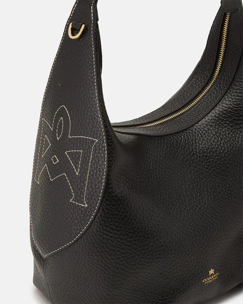 Cuoieria Fiorentina | Borsa Hobo Grande Maxima In Vera Pelle | Nero Made In Italy